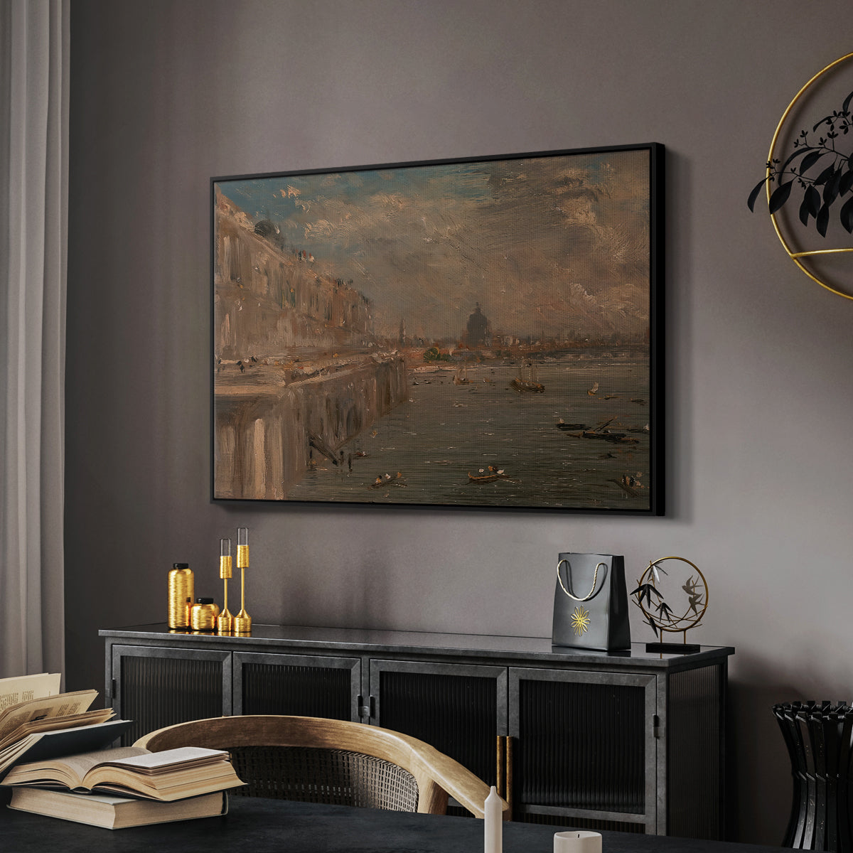 Somerset House Terrace from Waterloo Bridge, c. 1819 - Floater Framed Canvas Print