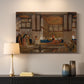 Canvas art print detailing a narrative scene of visitors gathered around central figure, mounted in a softly lit interior space