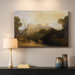 Canvas art print detailing a scenic composition combining palace and countryside, mounted in a softly lit interior space
