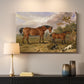 Canvas art print detailing a countryside scene featuring grouped horses, mounted in a softly lit interior space