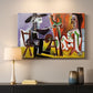 Canvas art print detailing a stylized interior with abstracted forms, mounted in a softly lit interior space