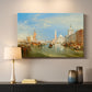 Canvas art print detailing a coastal urban composition, mounted in a softly lit interior space