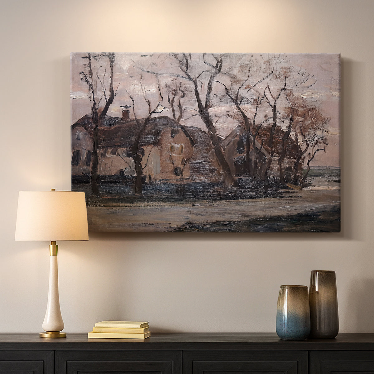 Canvas art print detailing an early modern composition with restrained color palette, mounted in a softly lit interior space