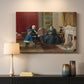 Canvas art print detailing a family group portrait with warm interior tones, mounted in a softly lit interior space