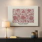 Canvas art print detailing a textile-style ornament with layered motifs and symmetry, mounted in a softly lit interior space