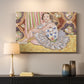 Canvas art print detailing a stylized composition of a female dancer indoors, mounted in a softly lit interior space