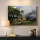 Canvas art print detailing a realistic farm activity scene, mounted in a softly lit interior space