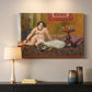Canvas art print detailing a stylized composition combining figure and still life elements, mounted in a softly lit interior space