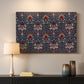 Canvas art print detailing a structured botanical motif with repeating curved shapes, mounted in a softly lit interior space