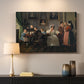 Canvas art print detailing an interior group portrait with seated and standing figures, mounted in a softly lit interior space