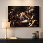 Canvas art print detailing a Baroque composition of movement and emotion during martyrdom, mounted in a softly lit interior space