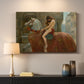 Canvas art print detailing a historical composition with figure and architecture, mounted in a softly lit interior space