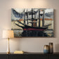 Canvas art print detailing a stylized nautical composition, mounted in a softly lit interior space