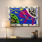 Canvas art print detailing a stylized arrangement of horse and human forms, mounted in a softly lit interior space