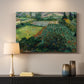Canvas art print detailing a stylized field composition with vegetation, mounted in a softly lit interior space