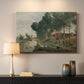 Canvas art print detailing a calm natural setting with understated tones, mounted in a softly lit interior space