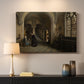 Canvas art print detailing an interior view emphasizing structure and depth of building, mounted in a softly lit interior space