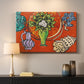 Canvas art print detailing a stylized still life featuring magnolia blossoms, mounted in a softly lit interior space