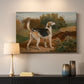 Canvas art print detailing a countryside scene featuring single hound, mounted in a softly lit interior space