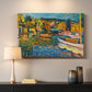 Canvas art print detailing a stylized scene emphasizing seasonal tones and structure, mounted in a softly lit interior space