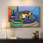 Canvas art print detailing a stylized animal emphasizing geometry, mounted in a softly lit interior space