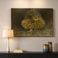 Canvas art print detailing a realistic depiction of owl camouflaged within woodland environment, mounted in a softly lit interior space
