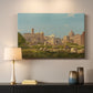 Canvas art print detailing a detailed depiction of Roman architecture in outdoor setting, mounted in a softly lit interior space
