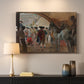 Canvas art print detailing a narrative moment showing preparation and anticipation, mounted in a softly lit interior space