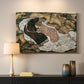 Canvas art print detailing an intense composition exploring life and death through figures, mounted in a softly lit interior space