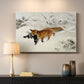 Canvas art print detailing a dynamic depiction of animal in cold snowy environment, mounted in a softly lit interior space