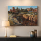 Canvas art print detailing a detailed depiction of historic Roman architecture, mounted in a softly lit interior space