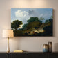 Canvas art print detailing a pastoral composition featuring livestock and terrain, mounted in a softly lit interior space