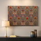 Canvas art print detailing a botanical motif arranged in structured repeat pattern, mounted in a softly lit interior space