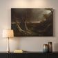 Canvas art print detailing a landscape emphasizing motion and storm intensity, mounted in a softly lit interior space