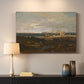 Canvas art print detailing an expressive coastal landscape, mounted in a softly lit interior space