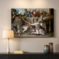 Canvas art print detailing a traditional depiction of biblical sacrifice, mounted in a softly lit interior space