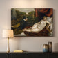 Canvas art print detailing a classical interior with reclining Venus and seated organist, mounted in a softly lit interior space