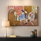 Canvas art print detailing a stylized room scene of a lesson, mounted in a softly lit interior space