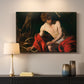 Canvas art print detailing a contemplative religious figure in rustic wilderness environment, mounted in a softly lit interior space