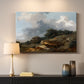 Canvas art print detailing a rural composition featuring water, figures, and animals, mounted in a softly lit interior space