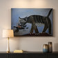 Canvas art print detailing a cubist depiction of motion, mounted in a softly lit interior space