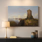 Canvas art print detailing a scenic coastal view, mounted in a softly lit interior space