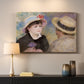 Canvas art print detailing a romantic scene of two figures in casual conversation with soft light, mounted in a softly lit interior space