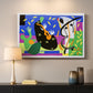 Canvas art print detailing a stylized composition of human forms, mounted in a softly lit interior space