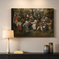 Canvas art print detailing a traditional wedding celebration scene, mounted in a softly lit interior space