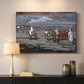 Canvas art print detailing a stylized rural setting with strong color contrasts, mounted in a softly lit interior space