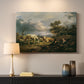 Canvas art print detailing a realistic depiction of resting couple, mounted in a softly lit interior space