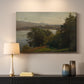 Canvas art print detailing a wide composition with water dominating foreground, mounted in a softly lit interior space