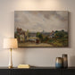 Canvas art print detailing an architectural landscape featuring home, mounted in a softly lit interior space