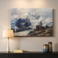 Canvas art print detailing an alpine peak dominating surrounding terrain, mounted in a softly lit interior space